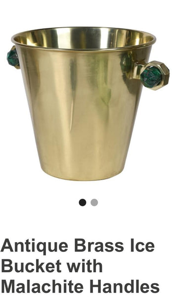 Antique Brass Ice Bucket with Malachite Handles