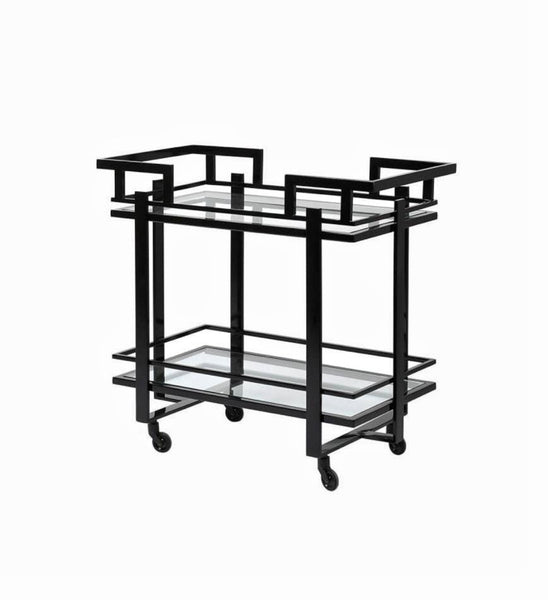 Black and Glass 2 Tier Serving Trolley
